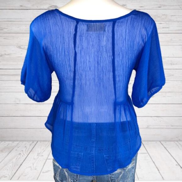 Hollister Embroidered Sheer Top Womens Size XS Blue Boho Festival Crinkle - Picture 8 of 11
